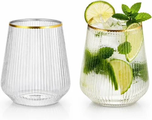 Vista 11 de 40 unidades de copas de vino, champán y whisky de plástico sin tallo irrompibles y elegantes de Origami Ripple, duraderas y desechables