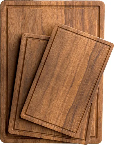 Vista 9 de Tabla de cortar grande de madera de acacia para cocina, tabla de cortar de madera reversible de 17 x 12 pulgadas, tabla de charcutería con ranuras