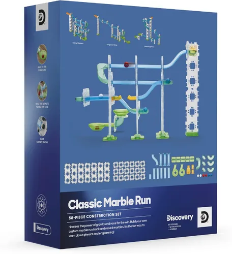 Vista 9 de Discovery Marble Run Race Track - Juego de construcción de laberinto de mármol de 58 piezas, 6 canicas, actividad de aprendizaje STEM, kit