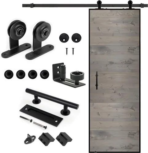 Vista 27 de S&Z tophand® Puerta de granero marrón de 20 pulgadas x 84 pulgadas con kit de herramientas corredizas de 5 pies, marco de acero inoxidable de 20 a