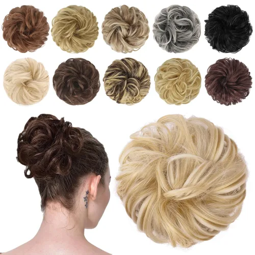 Vista 17 de FESHFEN Pieza de Cabello de Moño Desordenado - Extensiones de Coleteros de Moño de Cabello Ondulado Rizado Elástico Postizos Sintéticos para Mujeres