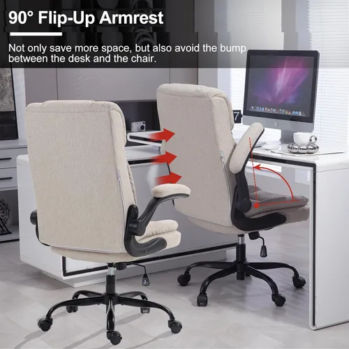 Vista 6 de Silla de oficina con respaldo alto, ergonómica, ejecutiva, silla de escritorio para computadora, cómoda tela, acolchada, sillas de escritorio