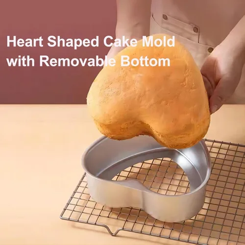Vista 3 de Moldes para pasteles en forma de corazón, 2 unidades, 8 y 6 pulgadas, juego de moldes de aluminio profundo con parte inferior extraíble, herramienta