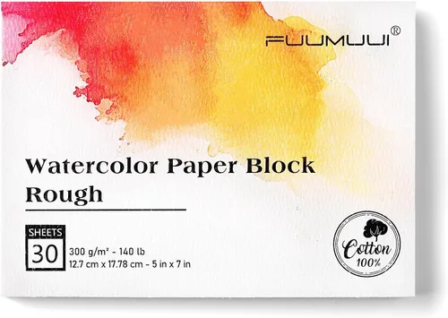 Vista 24 de Fuumuui - Bloque de papel de acuarela de 5 x 7 pulgadas, bloc de papel de acuarela 100% algodón de 30 hojas, 140 libras/300 gsm, papel de arte