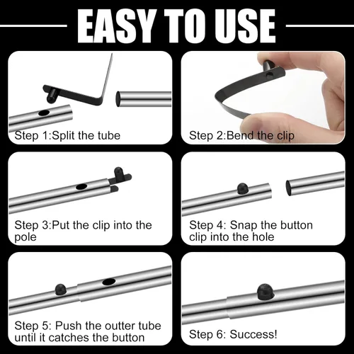 Vista 2 de Moxweyeni 8 clips de resorte con botón de presión, clips de poste de tienda de campaña de acero inoxidable, clips de resorte de remo para kayak