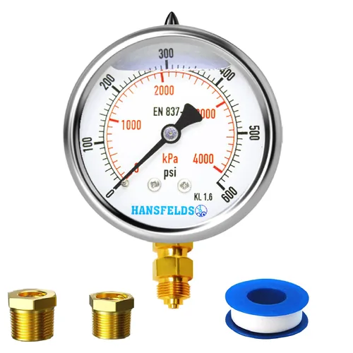 Vista 17 de Medidor de presión relleno de líquido de 0-100 psi, cara de dial de 2.5 pulgadas, carcasa de acero inoxidable para montaje trasero NPT de 1/4