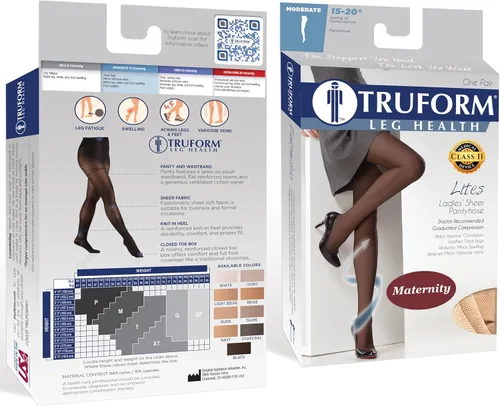 Vista 3 de Truform Sheer Pantyhose de maternidad, compresión de 15-20 mmHg, soporte de abdomen, 20 denier, negro, alto