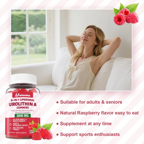 Vista 6 de 2 Pack 3000mg Liposome Urolitin A Gummies, 8 in 1 Recipe,Contains Coq10, Resveratrol, L-carnitine, Quercetin, VC, Axanthin, Supplement for Cell