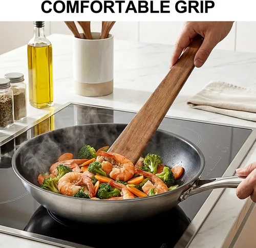 Vista 6 de Espátula de madera de 12 pulgadas para utensilios de cocina, espátulas ranuradas, espátulas de madera antiadherentes para utensilios de cocina, 2