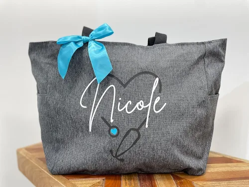 Vista 3 de Up2ournecksinfabric LLC Personalized Large Nurse Tote Bag, Custom Gift for Nurse,Customized Tote Bag, Graduation Gift