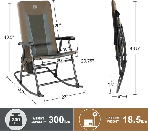 Vista 3 de TIMBER RIDGE Mecedora de camping para adultos, silla mecedora plegable acolchada con respaldo alto con bolsillo lateral, mecedora portátil