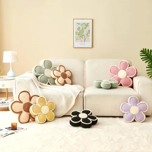 Vista 6 de Almohada en forma de flor rosa, cojín de suelo de 13.7 pulgadas, cojín de flor para sofá, sofá cama, almohada suave de margarita, cojín decorativo