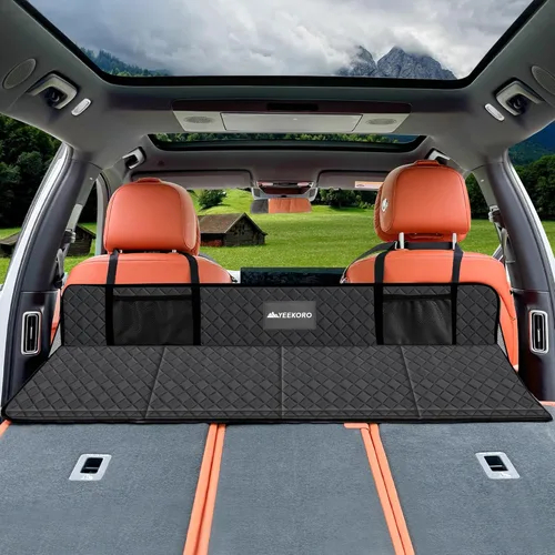 Vista 11 de Placa de extensión de asiento trasero de automóvil, extensor plegable de asientos traseros para dormir, aumenta el maletero de viaje y el espacio