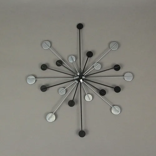 Vista 6 de Zeckos Juego de 3 piezas de decoración de pared de estilo moderno de mediados de siglo, color negro y plateado, diseño de explosión atómica