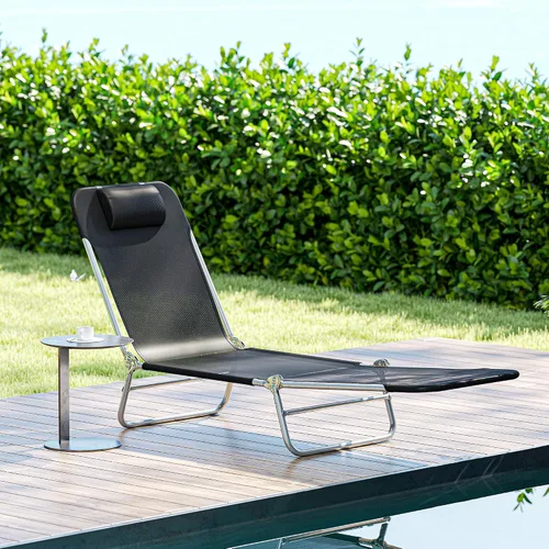 Vista 9 de Outsunny - Silla tumbona plegable, respaldo reclinable, color negro