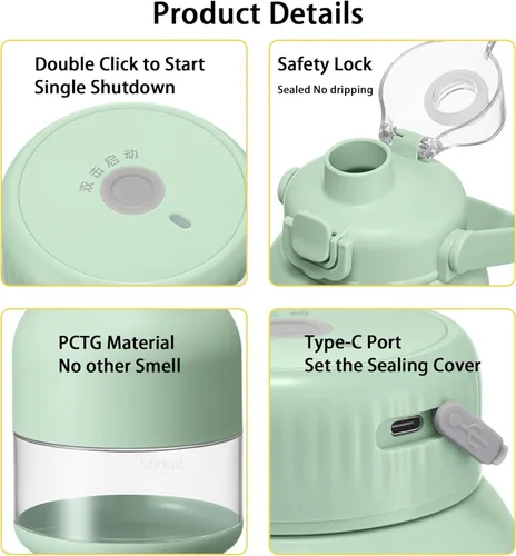 Vista 7 de Exprimidor eléctrico de cítricos de 17 onzas, licuadora portátil para batidos y licuados, mini licuadora recargable, Exprimidor de Naranjas