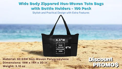 Vista 5 de DISCOUNT PROMOS Juego de 100 bolsas de mano no tejidas con cremallera, texto personalizable, logotipo, bolsillo de malla, con cremallera, Negro