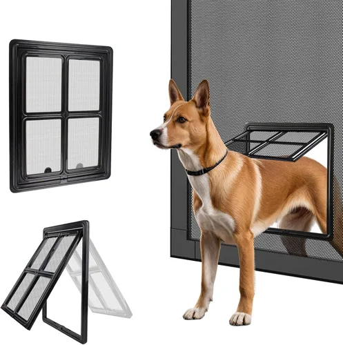 Vista 9 de Petleso Puerta mosquitera para perro, puerta mosquitera para mascotas, puerta con cerradura para perro, fácil de instalar, puerta para mascotas