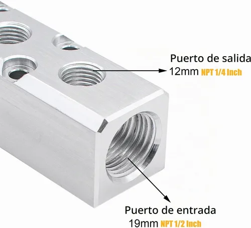 Vista 3 de Colector de Aire, Colector de Compresor de Aire de 3 Vías y 5 Puertos, Bloque Divisor de Colector de Manguera de Aire en Línea, Colector