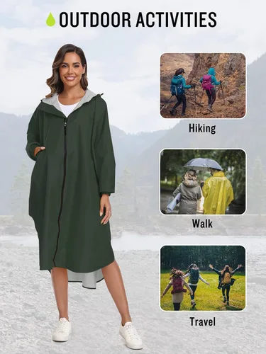 Vista 5 de SaphiRose Hooded Rain Poncho Zippered Rain Jacket with Long Sleeves for Men Women Adults
