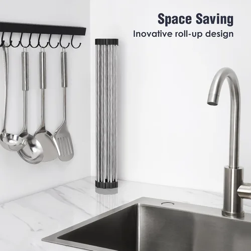 Vista 3 de Tomorotec Escurridor de platos enrollable de 17.7 x 12.5 pulgadas para colocar sobre el fregadero, para fregadero de cocina, accesorios multiusos