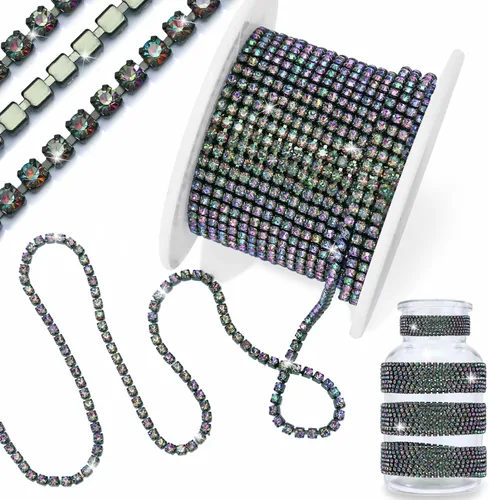 Vista 12 de 1 rollo de cadena de diamantes de imitación de 10 yardas, rollo de cadena de cierre de diamantes de imitación de cristal de 0.079 pulgadas, borde