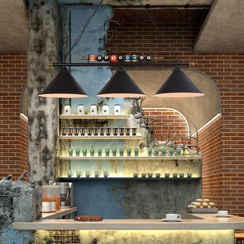 Vista 3 de Lámpara de mesa de billar de 3 luces, iluminación colgante retro vintage para isla de cocina, lámpara industrial moderna de pantalla negra mate