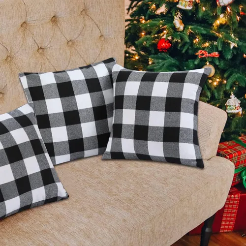 Vista 4 de Cootato Fundas de almohada de Navidad, juego de 2 fundas de almohada de algodón con diseño de búfalo blanco y negro, 18 x 18 pulgadas, para sofá