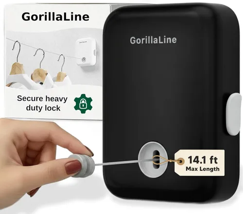GorillaLine - Tendedero retráctil para interiores y exteriores - Línea de lavandería de secado de ropa resistente - Tendedero montado en la pared -
