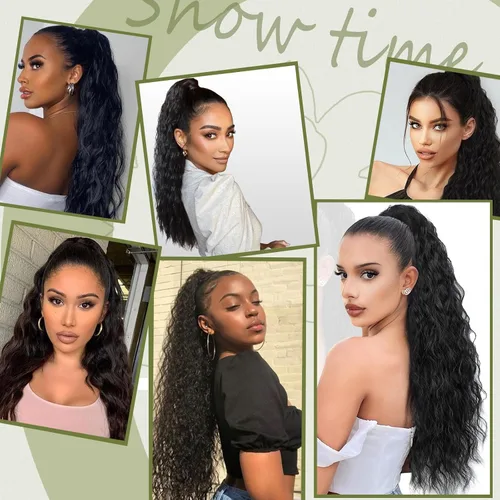 Vista 5 de Extensión de cola de caballo larga y rizada para mujeres/niñas, 26 pulgadas de alto, con cordón, extensiones de cabello con clip, extensiones