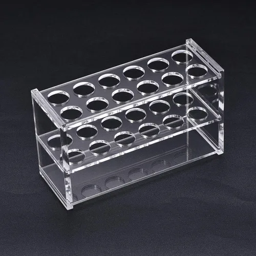 Vista 5 de uxcell Soporte de tubo de ensayo acrílico Soporte de laboratorio 2x6 pozos para tubos de centrífuga de 0.3 fl oz transparente