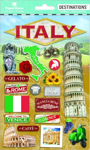 Paper House Productions Calcomanías 2D Travel Italy, paquete de 3