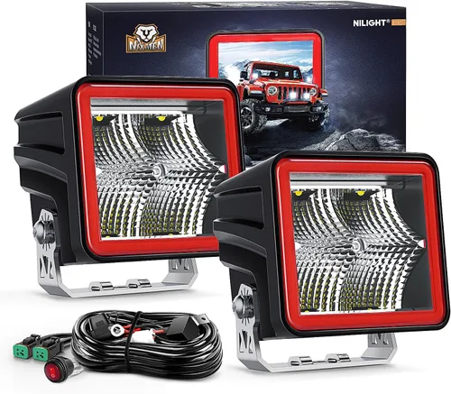 Vista 19 de Nilight Side Shooter - Cápsulas de luz LED con DRL ámbar de 4 pulgadas, 26 W, combo de foco y luz de inundación, cubos de luz LED con kit