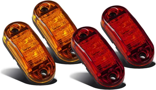 Partsam Luz LED Ovalada Ámbar Roja de 2.5" con 2 Diodos para Remolque de Camión, Luz de Gálibo Marcadora Lateral 4PCS, Montaje en Superficie, Luces