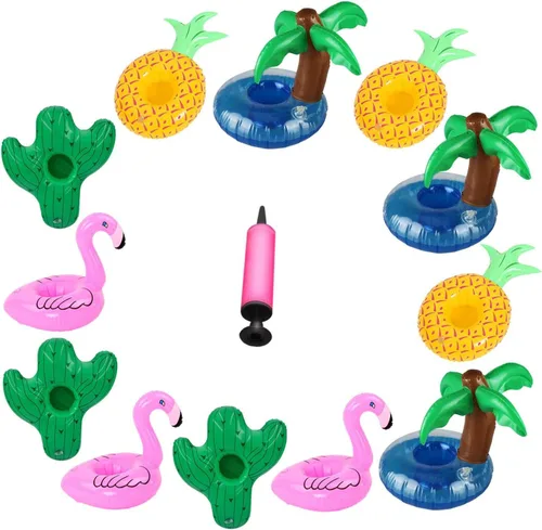 Vista 12 de Aoutacc Soportes de bebidas flotantes para piscina, inflables para bebidas, posavasos con mini bomba de aire