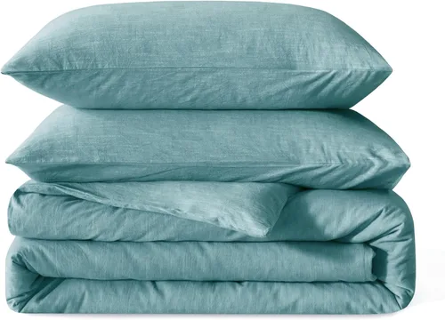 Vista 20 de BFS HOME Funda de edredón de lino tamaño King, mezcla de lino de algodón suave y transpirable, juego de ropa de cama de 3 piezas con 2 fundas