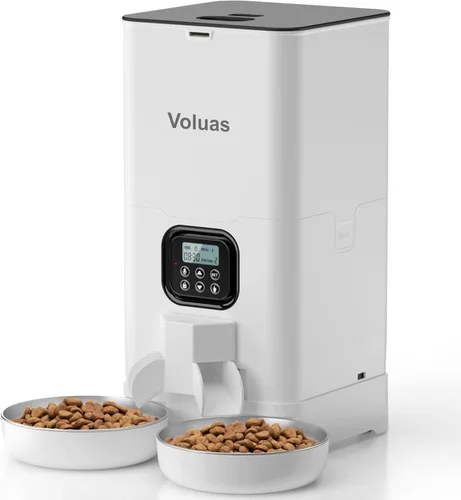 Vista 8 de Voluas Comedero automático para gatos para dos gatos, comedero doble para mascotas con 2 cuencos de acero inoxidable, comederos temporizados