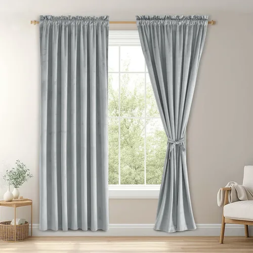 Vista 123 de JIUZHEN Cortinas de terciopelo rosa de 108 pulgadas para sala de estar, cortinas opacas extralargas para dormitorio, bolsillo para barra, protección