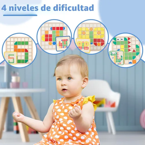 Vista 5 de Montessori Tangram Educativo, Juguetes de Rompecabezas de Formas Geométricas con 120 piezas de Bloques de Rompecabezas de Madera y 20 piezas