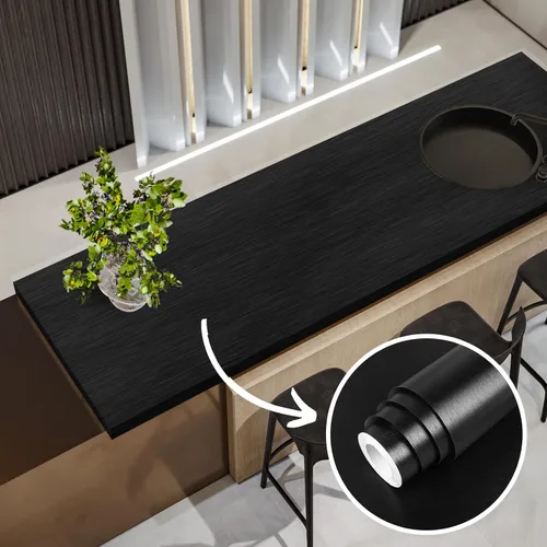 Vista 7 de Abyssaly Papel tapiz autoadhesivo negro para refrigerador Negro pulido