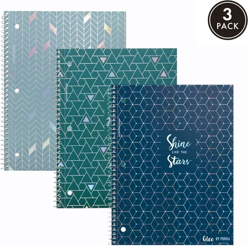 Vista 2 de Pukka Pad, Glee - Cuadernos encuadernados en espiral de un solo tema con 100 páginas de 3 papel rayado perforado de 80 GSM con bordes perforados
