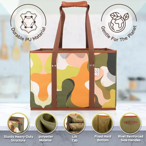Vista 2 de Bolsas reutilizables para compras de comestibles, grandes, bolsas plegables resistentes para carritos, asas largas, parte inferior reforzada