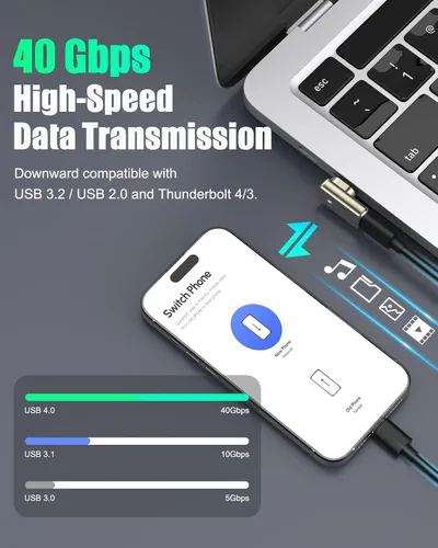 Vista 6 de MoKo Adaptador magnético USB C de 240 W, 2 unidades, adaptador USB C magnético de ángulo recto con carga rápida USB4 40Gbps 8K 60Hz video