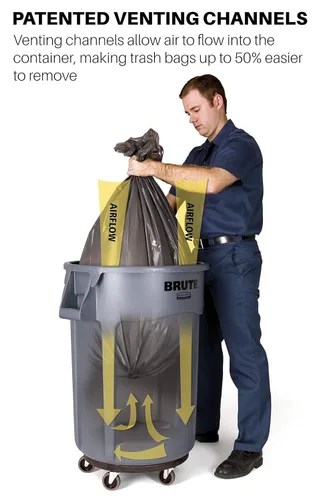 Vista 5 de Rubbermaid Commercial Products Brute - Contenedor de basura redondo resistente de 10 galones, color amarillo, contenedor de basura para exteriores