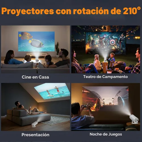 Vista 7 de Mini Proyector con WiFi y Bluetooth, Proyector de Película Portátil Soporte 4K, Auto Keystone, Rotación de 210°, Pantalla de 130'' Proyector