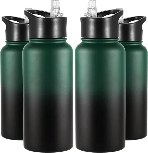 Vista 33 de Botella de agua aislada de 24 onzas con tapa con popote, botella de agua de metal de acero inoxidable con popote y tapa de boca ancha, botella