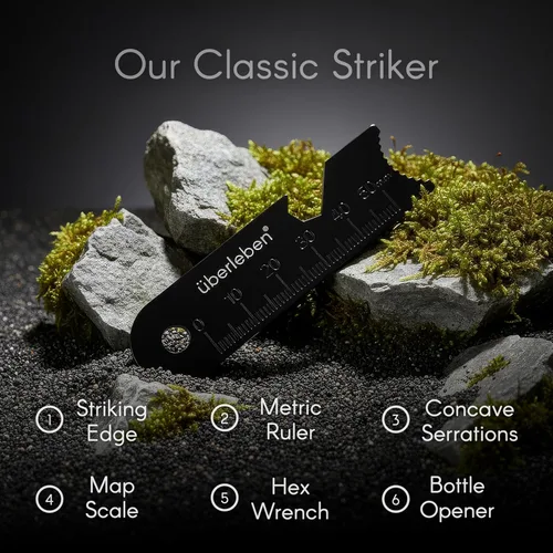 Vista 4 de Überleben Hexå Ferro Rod Fire Starter Survival Tool – Up to 20,000 Strikes, 1/2" Thick Hexagon Fire Steel with Multi-Tool Striker & Lanyard