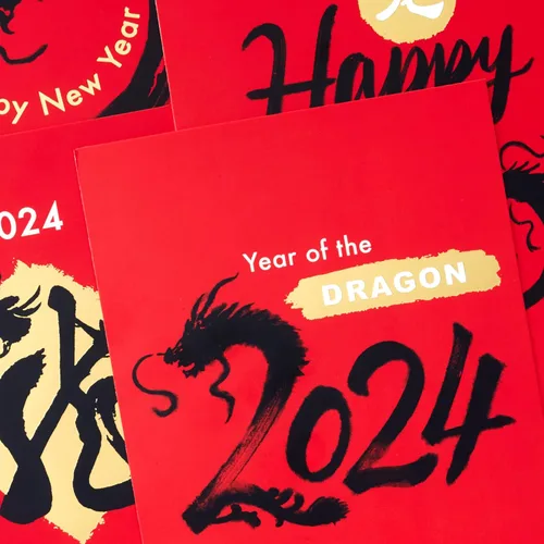 Vista 5 de Hallmark Ocho tarjetas de bambú con fecha de año nuevo chino 2024 (16 tarjetas del año del dragón con sobres)