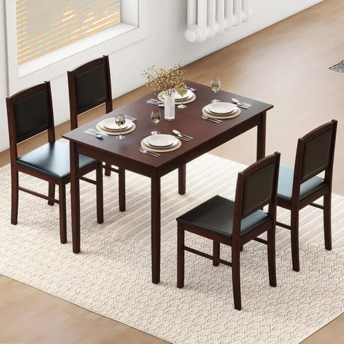 Vista 11 de NAFORT Juego de mesa de comedor de 5 piezas para 4, mesa de cocina de madera maciza de mediados de siglo moderno con 4 sillas de comedor tapizadas