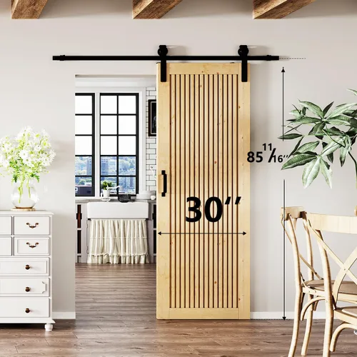 Vista 4 de BARNER HOME Puerta de granero de madera de pino de 30 x 84 pulgadas, puerta corredera decorativa de 1 lite, con kit de herramientas incluido